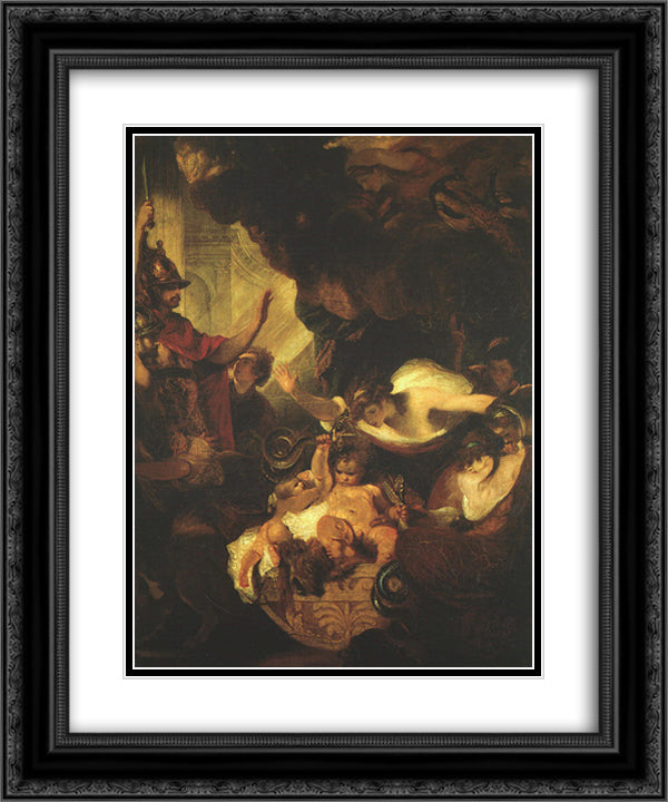 The Infant Hercules Strangling Serpents in His Crade 20x24 Black Ornate Wood Framed Art Print Poster with Double Matting by Reynolds, Joshua