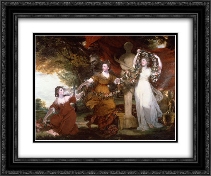 Three Ladies Adorning a Term of Hymen 24x20 Black Ornate Wood Framed Art Print Poster with Double Matting by Reynolds, Joshua