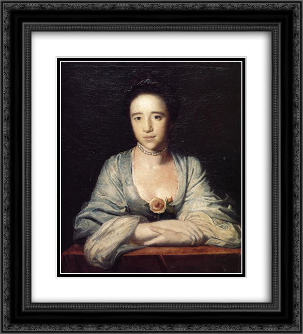 Young Woman Leaning on a Ledge 20x22 Black Ornate Wood Framed Art Print Poster with Double Matting by Reynolds, Joshua