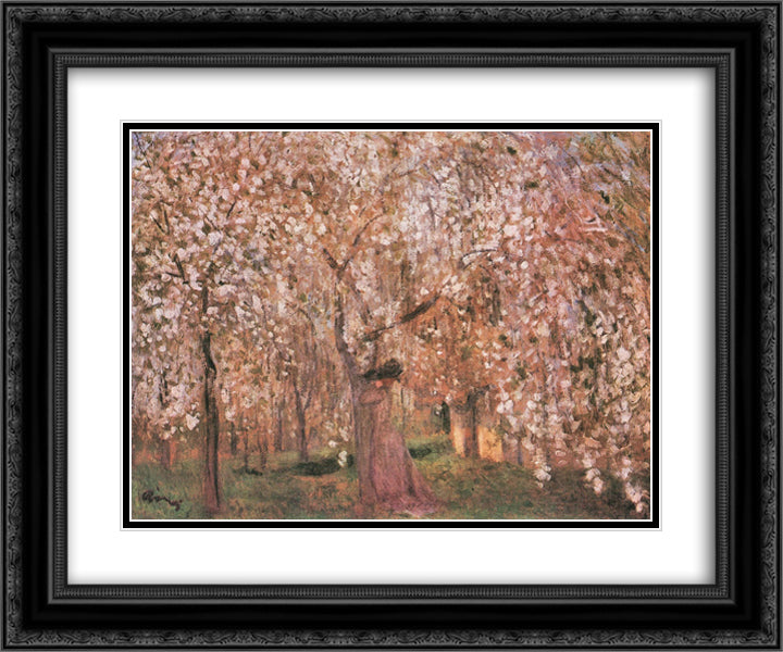 Cherry tree blossoms 24x20 Black Ornate Wood Framed Art Print Poster with Double Matting by Rippl Ronai, Jozsef