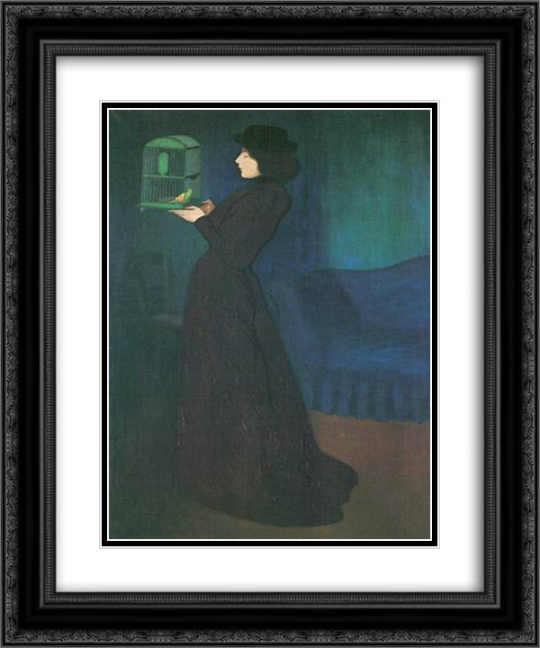 Girl With Cage 20x24 Black Ornate Wood Framed Art Print Poster with Double Matting by Rippl Ronai, Jozsef