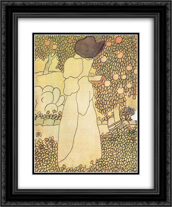 Lady in her garden 20x24 Black Ornate Wood Framed Art Print Poster with Double Matting by Rippl Ronai, Jozsef