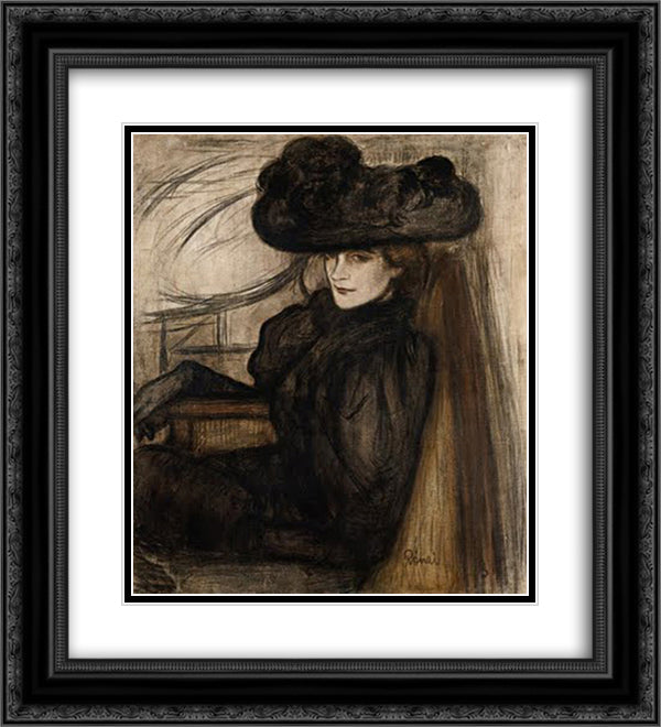 Lady with Black Veil 20x22 Black Ornate Wood Framed Art Print Poster with Double Matting by Rippl Ronai, Jozsef