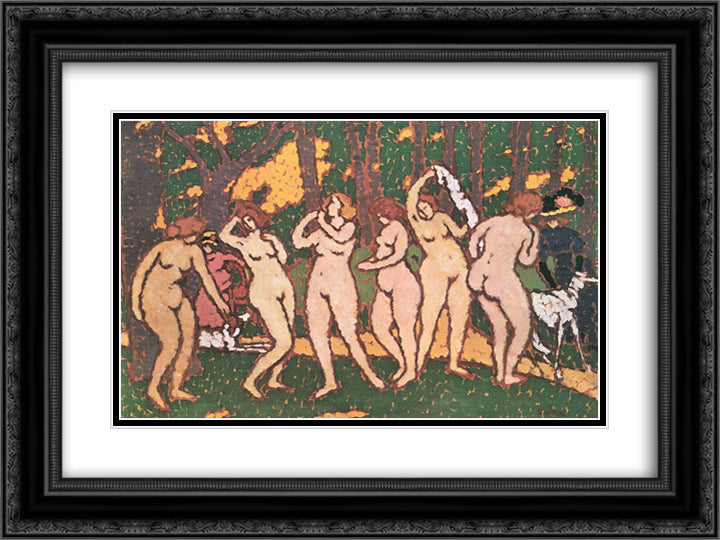 Nudes in the park 24x18 Black Ornate Wood Framed Art Print Poster with Double Matting by Rippl Ronai, Jozsef