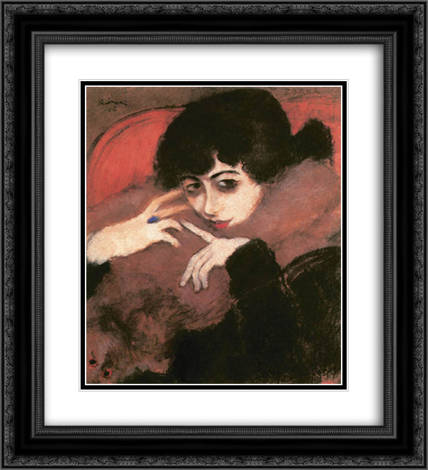 Shivering Girl with a Blue Ring 20x22 Black Ornate Wood Framed Art Print Poster with Double Matting by Rippl Ronai, Jozsef