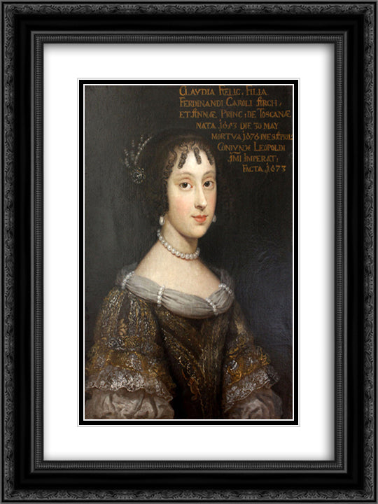 Claudia Felicitas of Austria 18x24 Black Ornate Wood Framed Art Print Poster with Double Matting by Carreno de Miranda, Juan