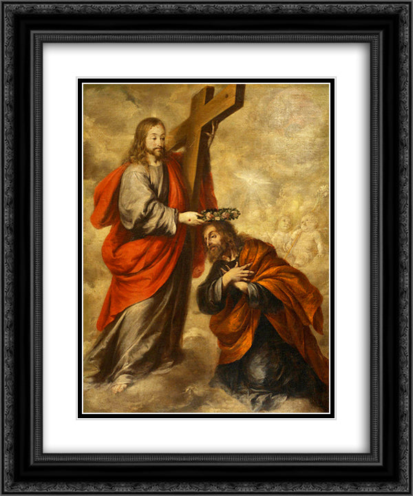 Coronation of San Jose 20x24 Black Ornate Wood Framed Art Print Poster with Double Matting by Valdes Leal, Juan de