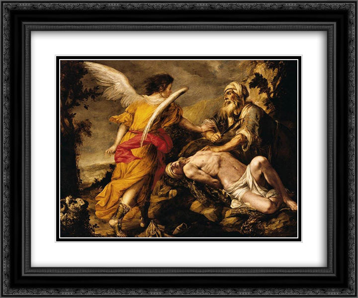 The Sacrifice of Isaac 24x20 Black Ornate Wood Framed Art Print Poster with Double Matting by Valdes Leal, Juan de
