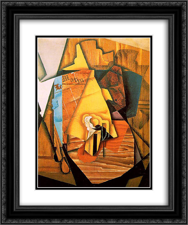 A man in a cafe 20x24 Black Ornate Wood Framed Art Print Poster with Double Matting by Gris, Juan