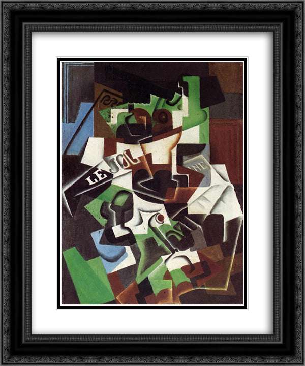 Fruit Bowl, Pipe and Newspaper 20x24 Black Ornate Wood Framed Art Print Poster with Double Matting by Gris, Juan