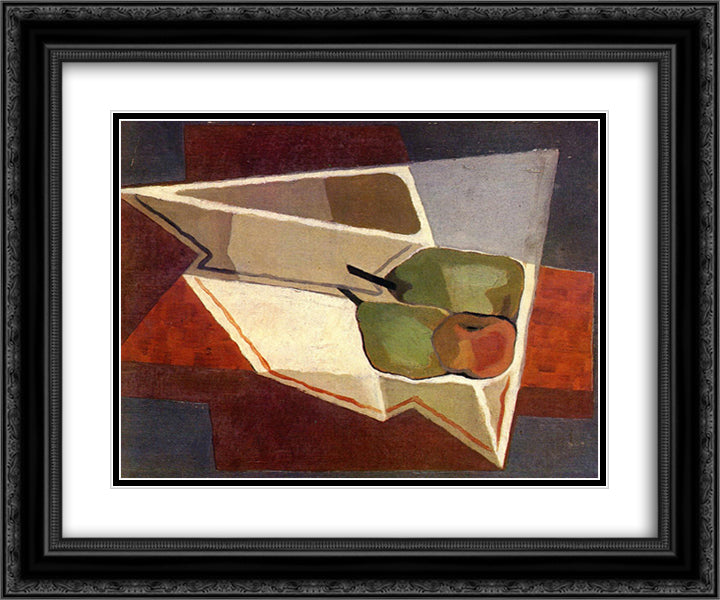 Fruit with Bowl 24x20 Black Ornate Wood Framed Art Print Poster with Double Matting by Gris, Juan
