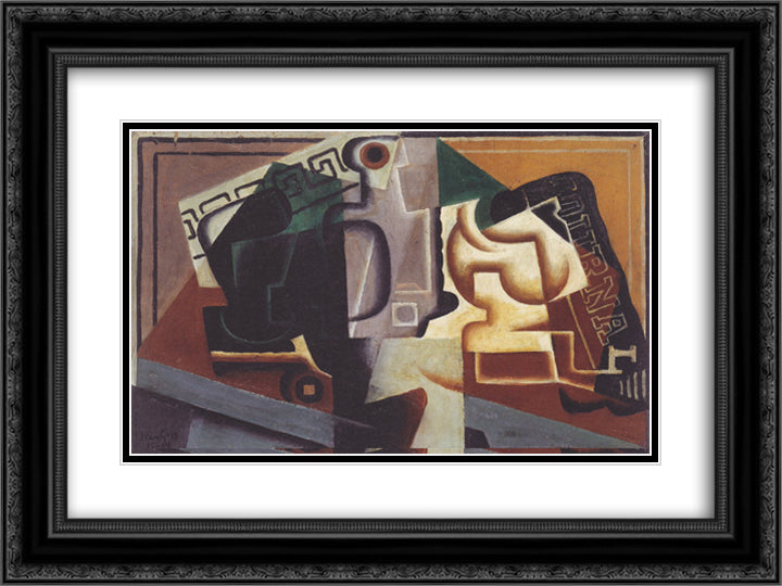 Glass and carafe 24x18 Black Ornate Wood Framed Art Print Poster with Double Matting by Gris, Juan
