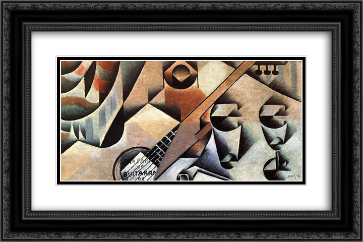 Guitar and Glasses (Banjo and Glasses) 24x16 Black Ornate Wood Framed Art Print Poster with Double Matting by Gris, Juan