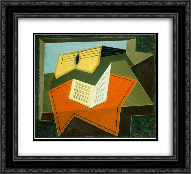 Guitar and Music Paper 22x20 Black Ornate Wood Framed Art Print Poster with Double Matting by Gris, Juan