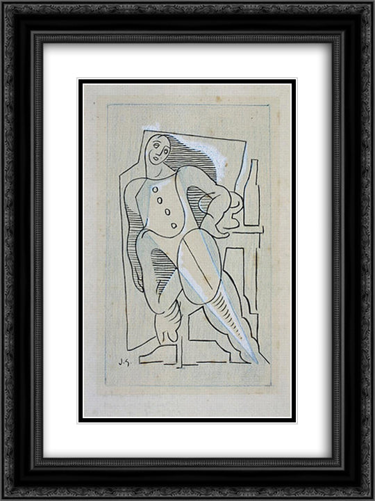 Harlequin 18x24 Black Ornate Wood Framed Art Print Poster with Double Matting by Gris, Juan