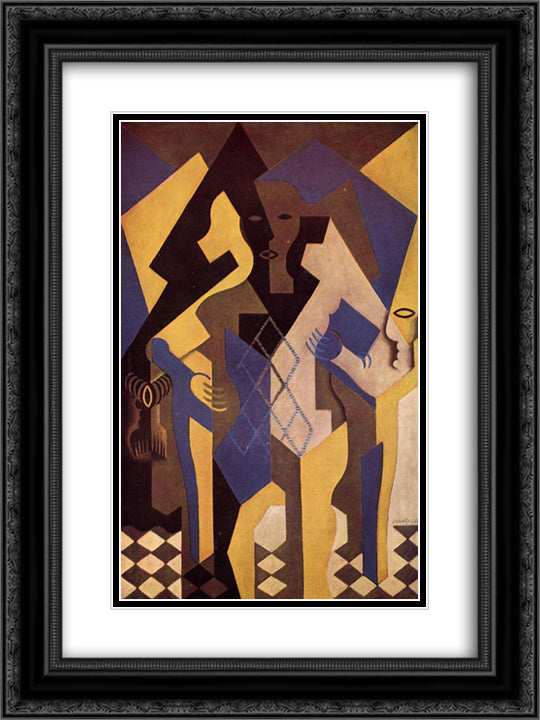 Harlequin at a Table 18x24 Black Ornate Wood Framed Art Print Poster with Double Matting by Gris, Juan