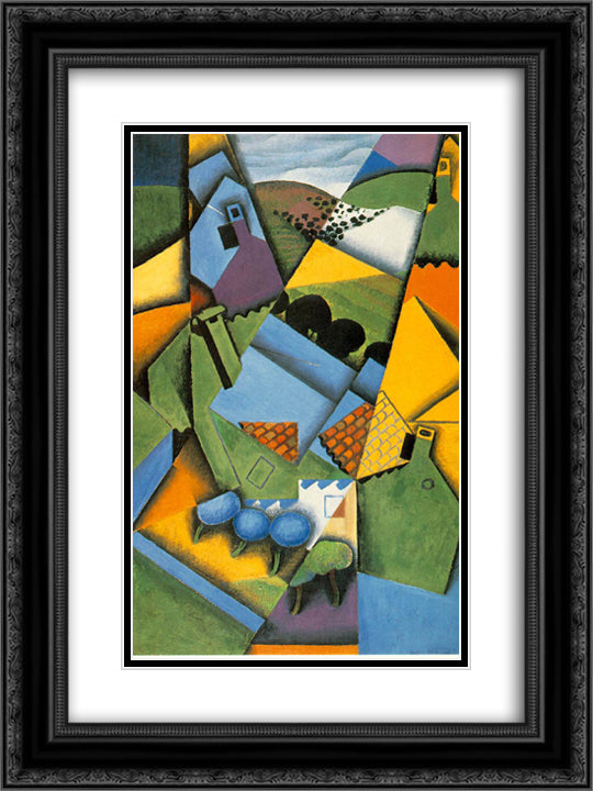 Landscape with house at Ceret 18x24 Black Ornate Wood Framed Art Print Poster with Double Matting by Gris, Juan