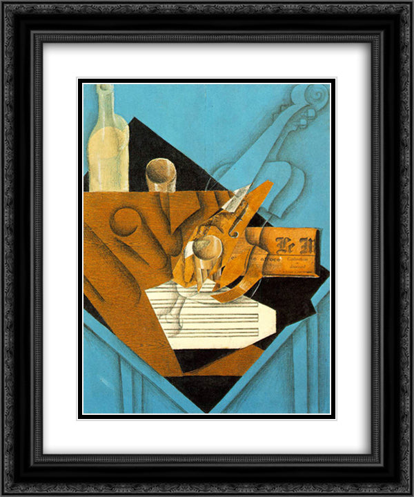 Musician's table 20x24 Black Ornate Wood Framed Art Print Poster with Double Matting by Gris, Juan
