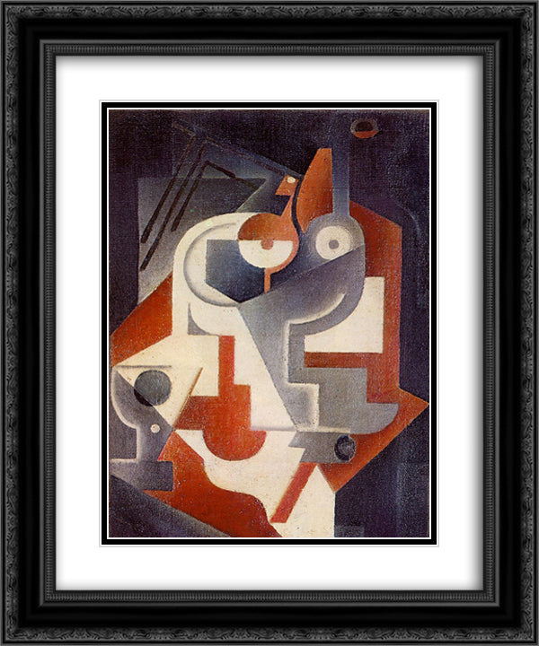 Newspaper, Glass and Pear 20x24 Black Ornate Wood Framed Art Print Poster with Double Matting by Gris, Juan