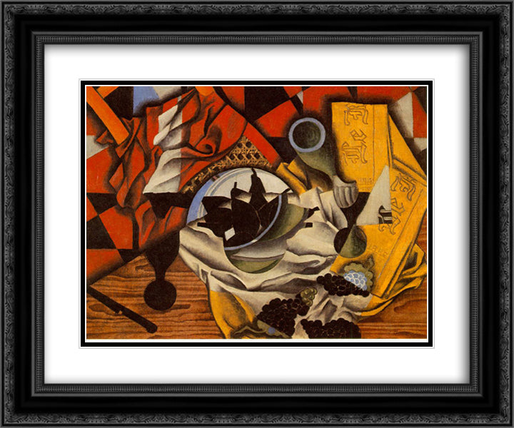 Pears and grapes on a table 24x20 Black Ornate Wood Framed Art Print Poster with Double Matting by Gris, Juan