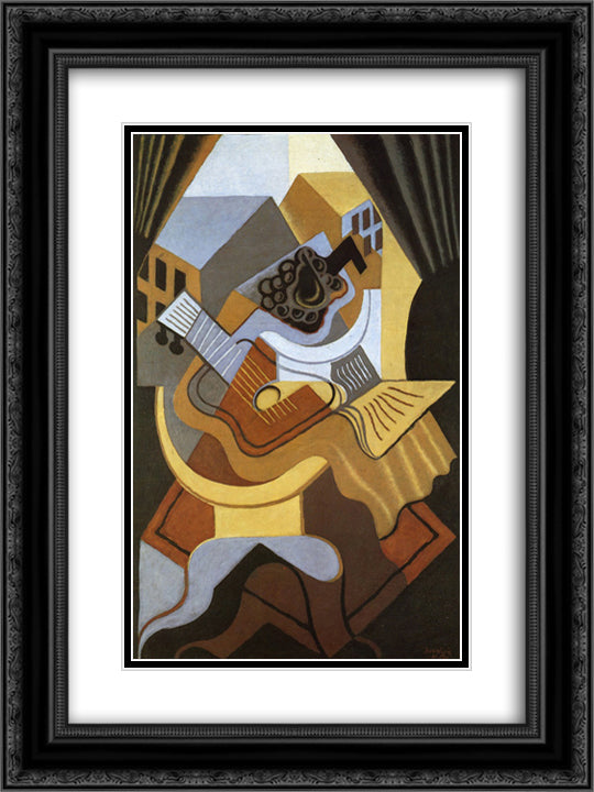 Pedistal Table in front of the Window 18x24 Black Ornate Wood Framed Art Print Poster with Double Matting by Gris, Juan