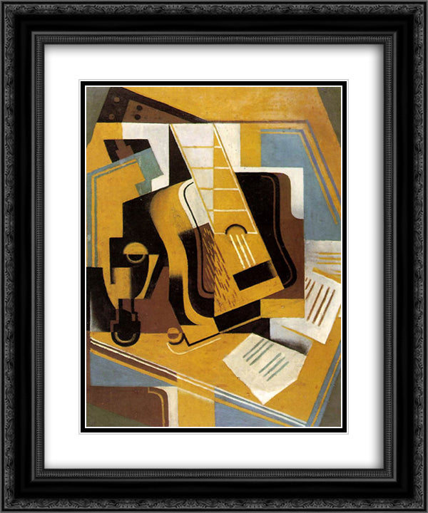 Photograph of The Guitar 20x24 Black Ornate Wood Framed Art Print Poster with Double Matting by Gris, Juan
