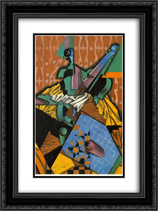 Photograph of Violin and Checkerboard 18x24 Black Ornate Wood Framed Art Print Poster with Double Matting by Gris, Juan