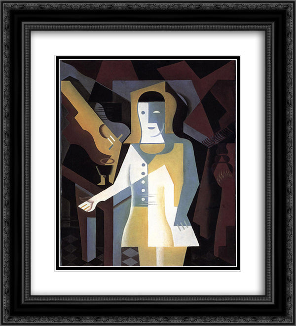 Pierrot 20x22 Black Ornate Wood Framed Art Print Poster with Double Matting by Gris, Juan