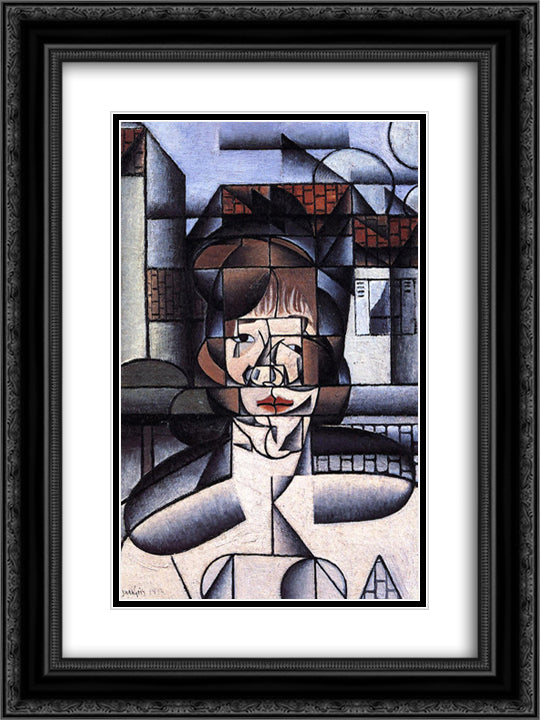 Portrait of Germaine Raynal 18x24 Black Ornate Wood Framed Art Print Poster with Double Matting by Gris, Juan