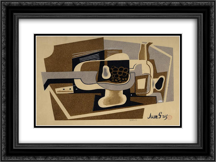Still life 24x18 Black Ornate Wood Framed Art Print Poster with Double Matting by Gris, Juan
