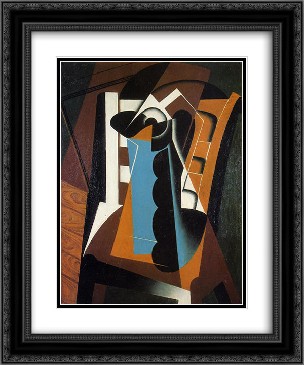 Still Life on a Chair 20x24 Black Ornate Wood Framed Art Print Poster with Double Matting by Gris, Juan