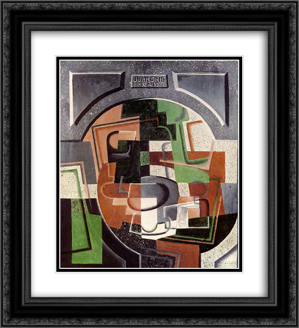 Still Life on Plaque 20x22 Black Ornate Wood Framed Art Print Poster with Double Matting by Gris, Juan