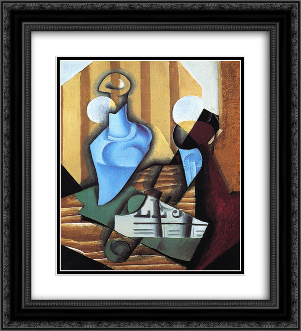 Still Life with Bottle and Glass 20x22 Black Ornate Wood Framed Art Print Poster with Double Matting by Gris, Juan