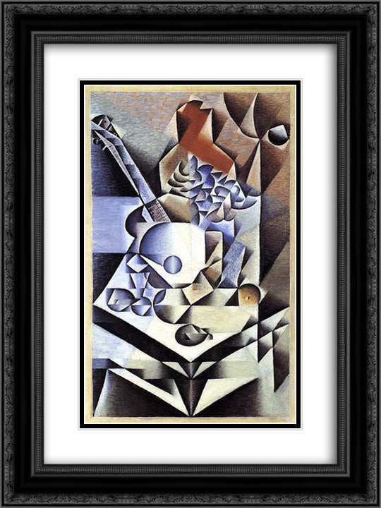 Still Life with Flowers 18x24 Black Ornate Wood Framed Art Print Poster with Double Matting by Gris, Juan