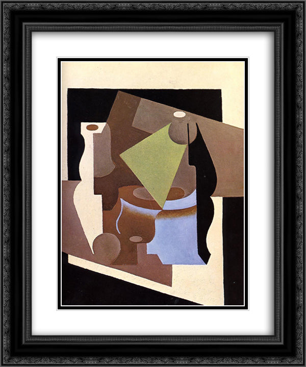 Still Life with Lamp 20x24 Black Ornate Wood Framed Art Print Poster with Double Matting by Gris, Juan