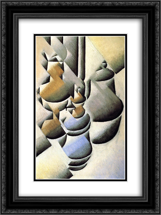 Still Life with Oil Lamp 18x24 Black Ornate Wood Framed Art Print Poster with Double Matting by Gris, Juan