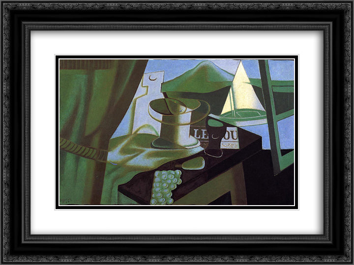 The Bay 24x18 Black Ornate Wood Framed Art Print Poster with Double Matting by Gris, Juan