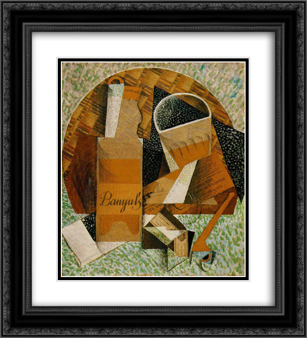 The Bottle of Banyuls 20x22 Black Ornate Wood Framed Art Print Poster with Double Matting by Gris, Juan