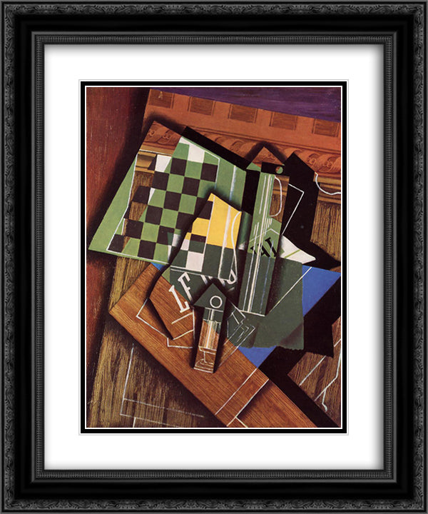 The Checkerboard 20x24 Black Ornate Wood Framed Art Print Poster with Double Matting by Gris, Juan