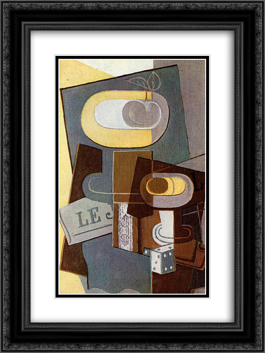 The Dice 18x24 Black Ornate Wood Framed Art Print Poster with Double Matting by Gris, Juan