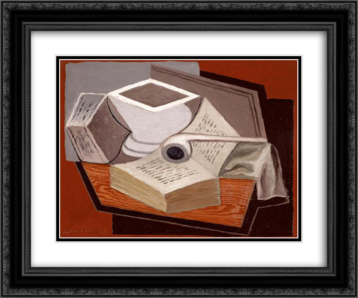 The Open Book 24x20 Black Ornate Wood Framed Art Print Poster with Double Matting by Gris, Juan