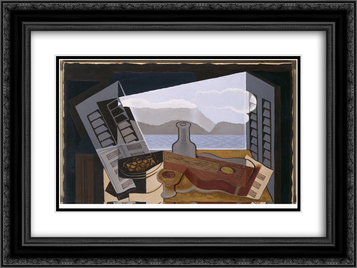 The Open Window 24x18 Black Ornate Wood Framed Art Print Poster with Double Matting by Gris, Juan