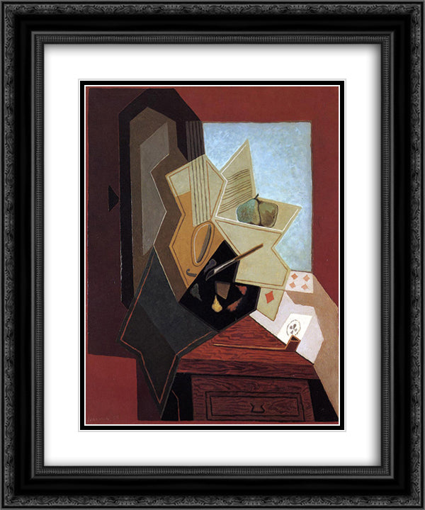 The Painter`s Window 20x24 Black Ornate Wood Framed Art Print Poster with Double Matting by Gris, Juan