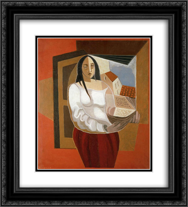 The Reader 20x22 Black Ornate Wood Framed Art Print Poster with Double Matting by Gris, Juan
