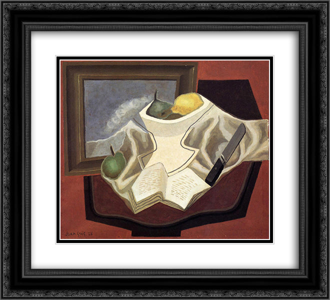 The Table in Front of the Picture 22x20 Black Ornate Wood Framed Art Print Poster with Double Matting by Gris, Juan