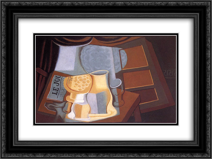The Table in Front of the Window 24x18 Black Ornate Wood Framed Art Print Poster with Double Matting by Gris, Juan