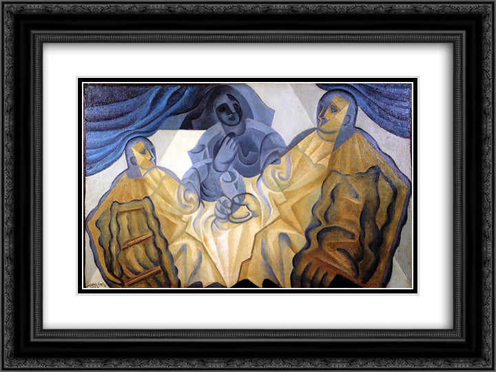 The Three Masks 24x18 Black Ornate Wood Framed Art Print Poster with Double Matting by Gris, Juan