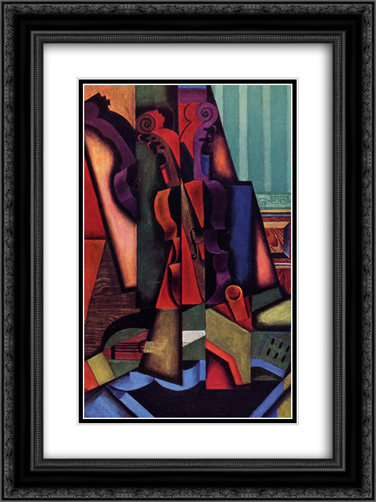 Violin and Guitar 18x24 Black Ornate Wood Framed Art Print Poster with Double Matting by Gris, Juan