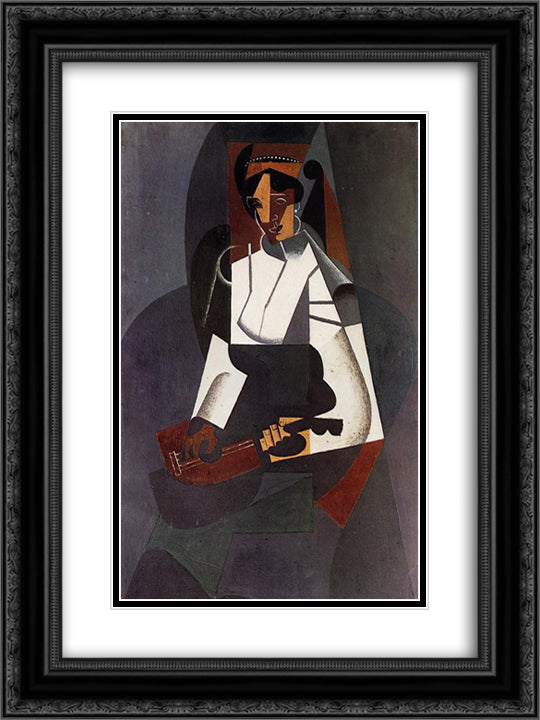 Woman with a Mandolin (after Corot) 18x24 Black Ornate Wood Framed Art Print Poster with Double Matting by Gris, Juan
