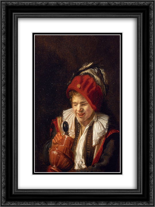 A Youth with a Jug 18x24 Black Ornate Wood Framed Art Print Poster with Double Matting by Leyster, Judith